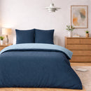 Parure Housse De Couette Bicolore 2Pcs 100% Coton Lavé Vicky - Bleu Et Navy - Bleu Foncé