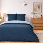 3-Piece Two-Tone Washed 100% Cotton Vicky Duvet Cover Set - Blue and Navy - Dark Blue