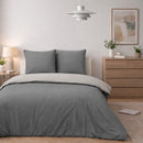 Parure Housse De Couette Bicolore 3Pcs 100% Coton Lavé Vicky - Grise Et Galet
