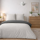 Parure Housse De Couette Bicolore 3Pcs 100% Coton Lavé Vicky - Grise Et Galet