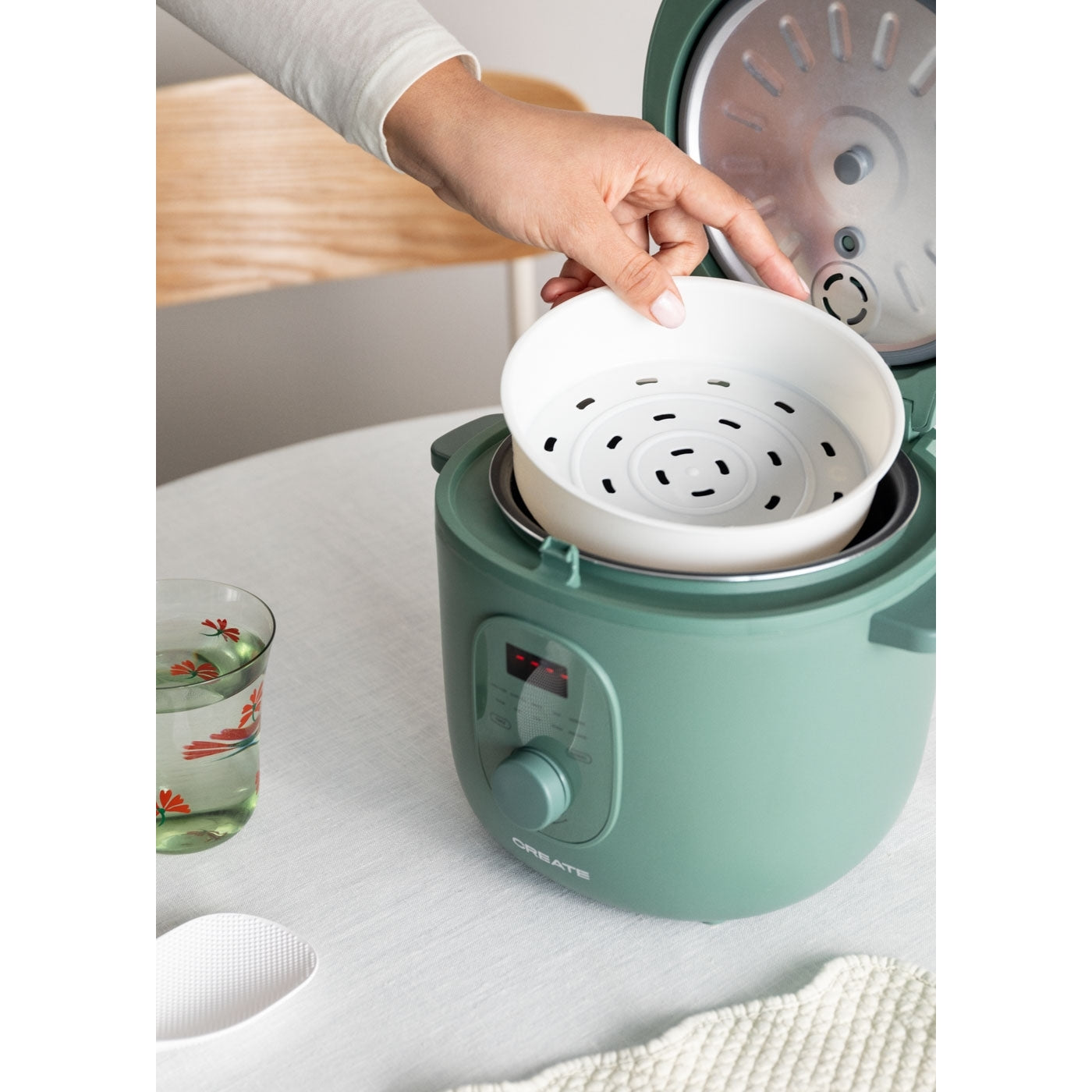Studio Rice Cooker - 2L Electric Rice Cooker with Steamer Basket - Sage