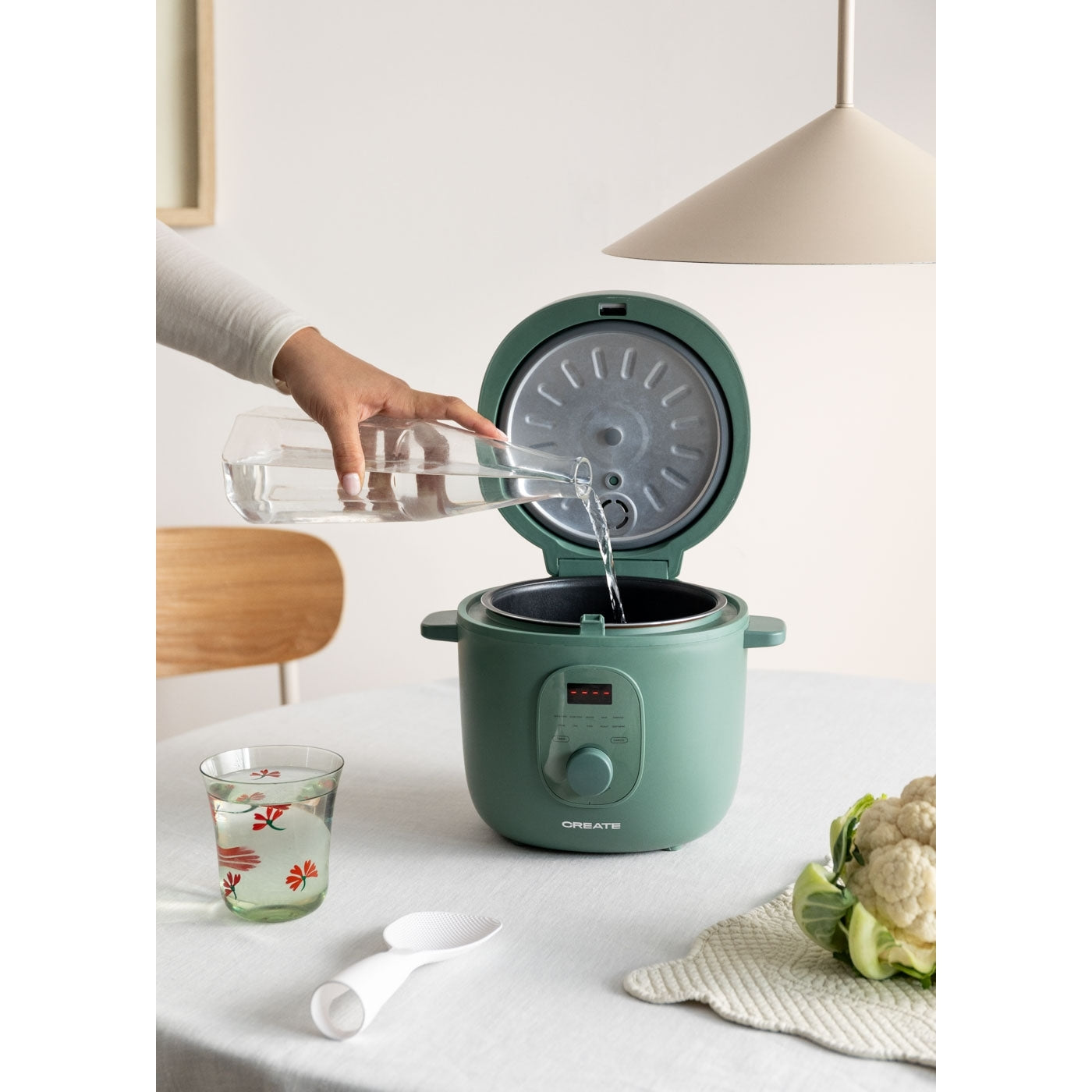 Studio Rice Cooker - 2L Electric Rice Cooker with Steamer Basket - Sage