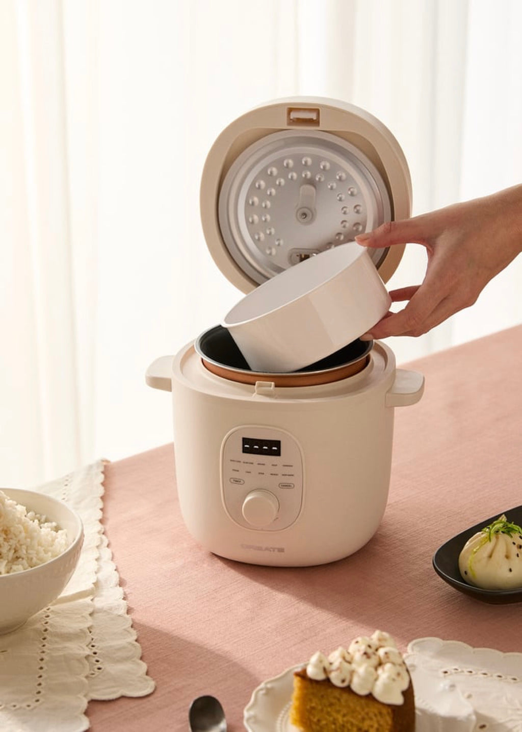 Rice Cooker Studio - Multifunction Electric Rice Cooker with Steam Basket - 1.2L - Off-White