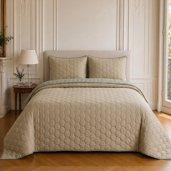 Nazim - Sprei - Gewatteerde tweezijdige bedsprei - Polyester - Beige