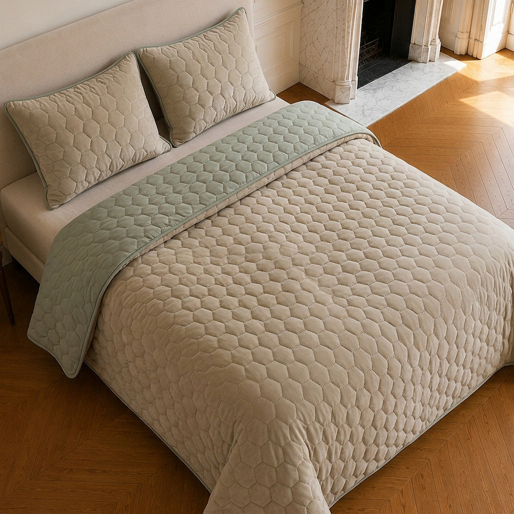 Nazim - Couvre Lit - Dessus de Lit Couvre-lit Matelassé Réversible - Polyester - Beige