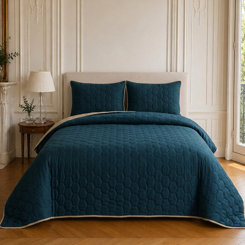 Nazim - Couvre Lit - Dessus de Lit Couvre-lit Matelassé Réversible - Polyester - Bleu Marine