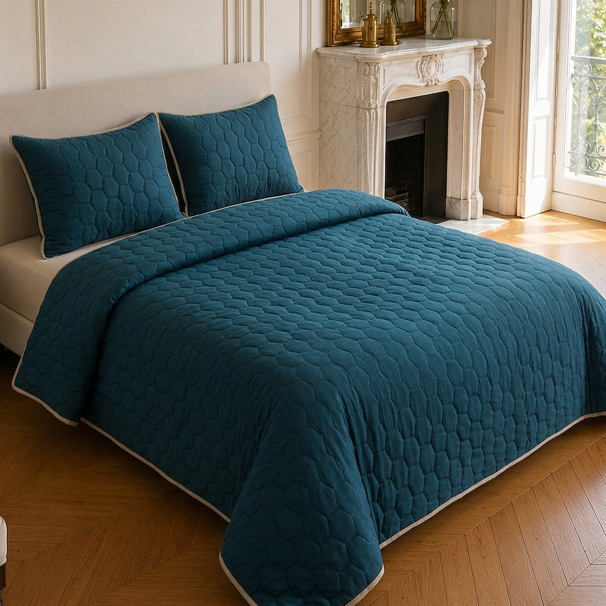 Nazim - Couvre Lit - Dessus de Lit Couvre-lit Matelassé Réversible - Polyester - Bleu Marine