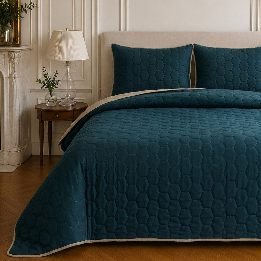 Nazim - Couvre Lit - Dessus de Lit Couvre-lit Matelassé Réversible - Polyester - Bleu Marine