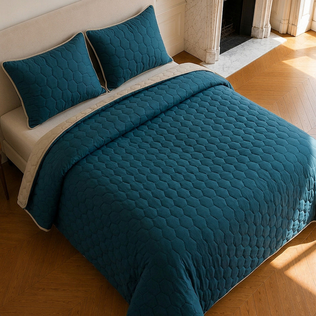 Nazim - Couvre Lit - Dessus de Lit Couvre-lit Matelassé Réversible - Polyester - Bleu Marine