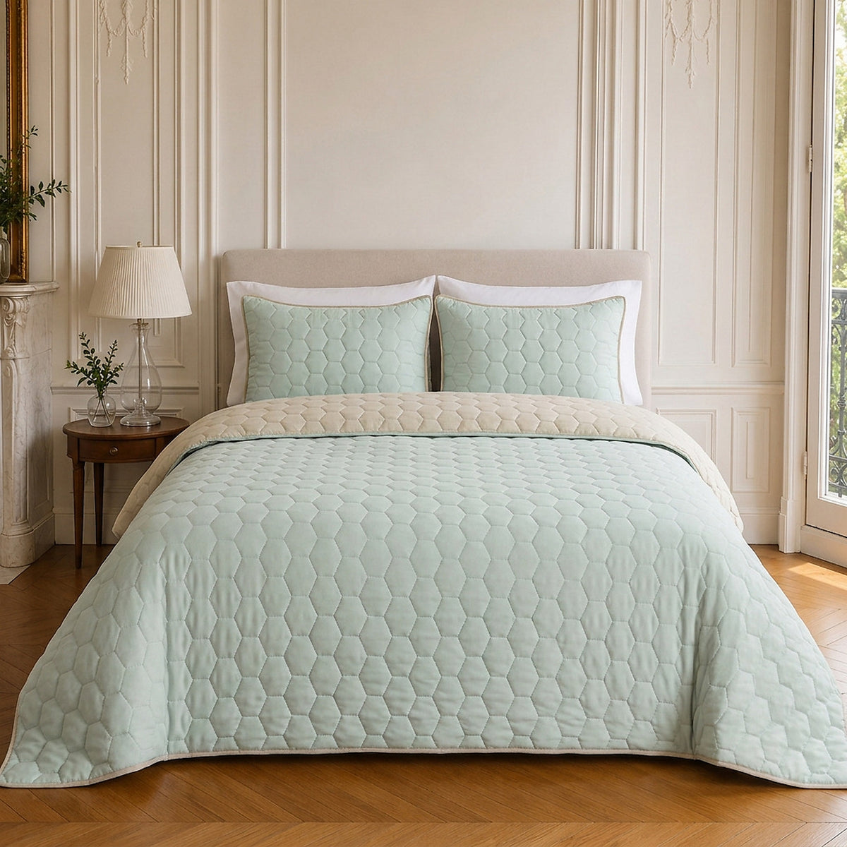 Nazim - Couvre Lit - Dessus de Lit Couvre-lit Matelassé Réversible - Polyester - Vert Givré - Vert Givrée
