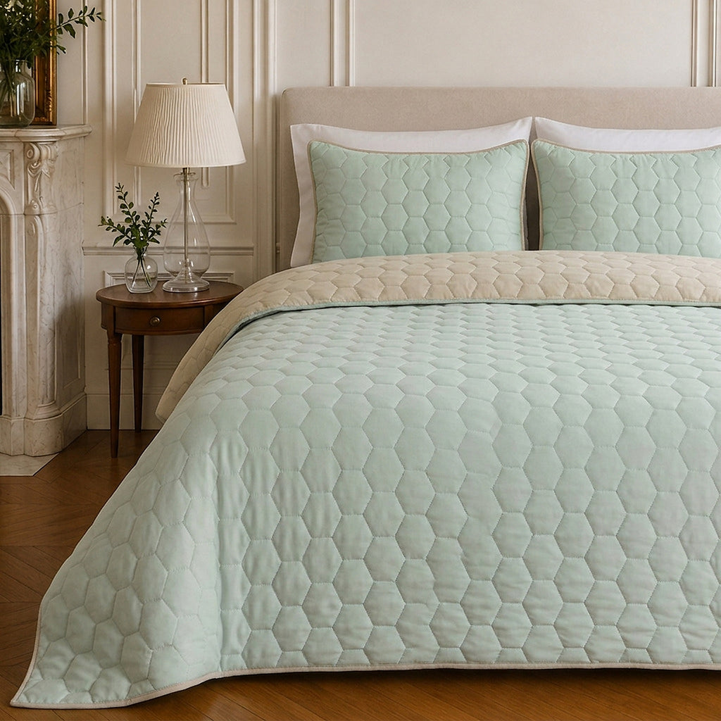 Nazim - Couvre Lit - Dessus de Lit Couvre-lit Matelassé Réversible - Polyester - Vert Givré - Vert Givrée