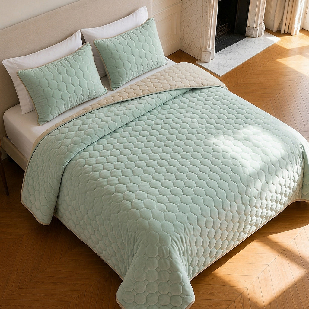 Nazim - Couvre Lit - Dessus de Lit Couvre-lit Matelassé Réversible - Polyester - Vert Givré - Vert Givrée