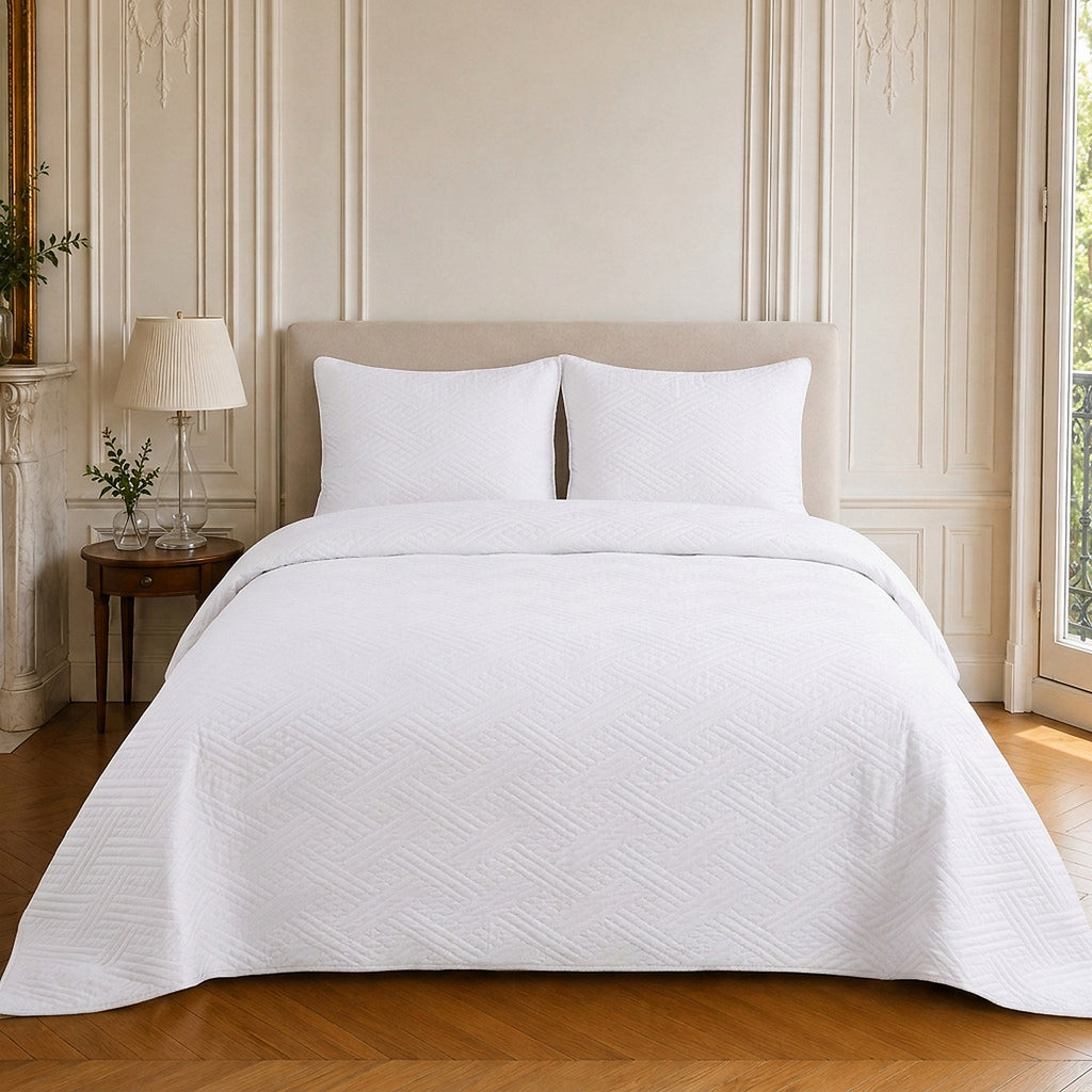 Nazim - Colcha - Cubrecama Colcha Acolchada Reversible - Poliéster - Blanco