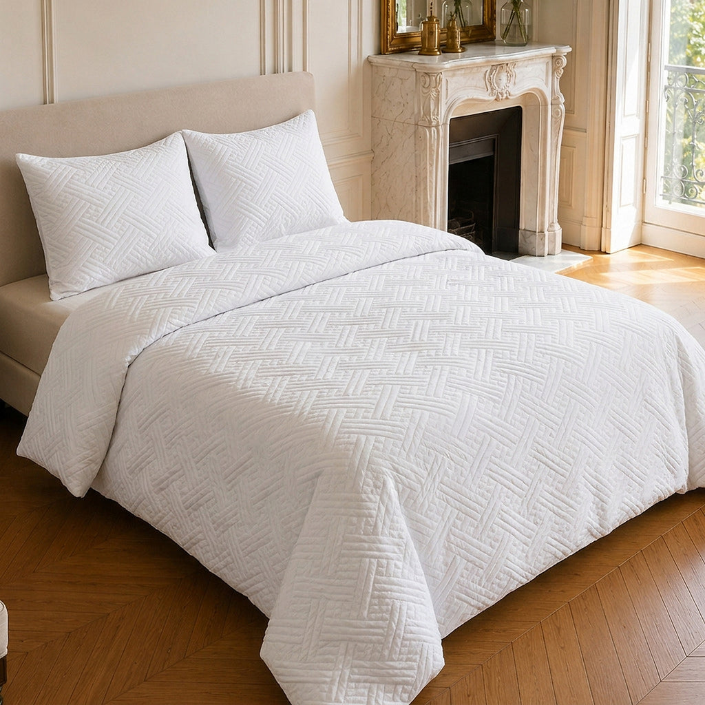 Nazim - Colcha - Cubrecama Colcha Acolchada Reversible - Poliéster - Blanco