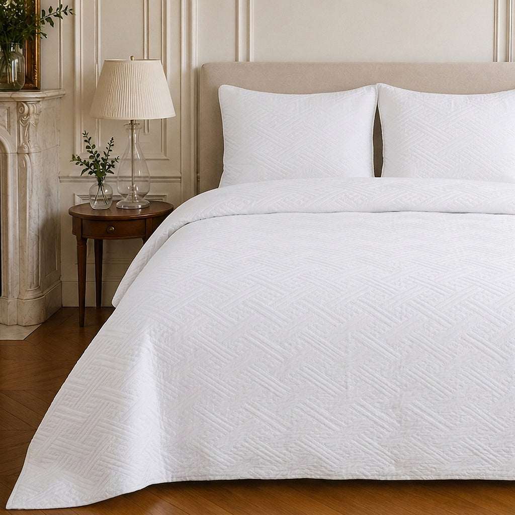 Nazim - Colcha - Cubrecama Colcha Acolchada Reversible - Poliéster - Blanco