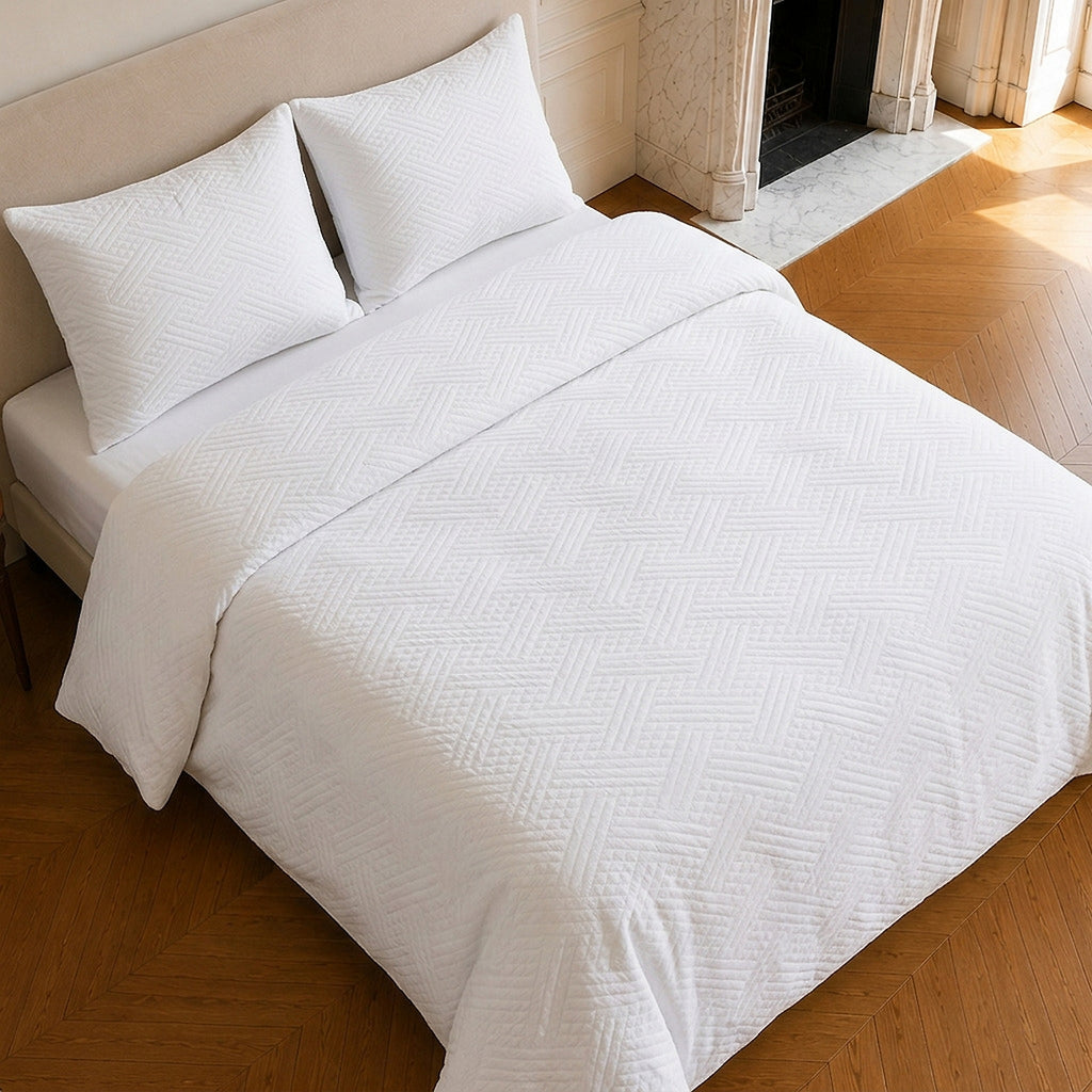 Nazim - Colcha - Cubrecama Colcha Acolchada Reversible - Poliéster - Blanco