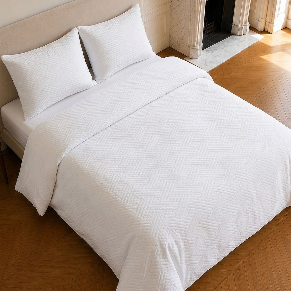 Nazim - Colcha - Cubrecama Colcha Acolchada Reversible - Poliéster - Blanco