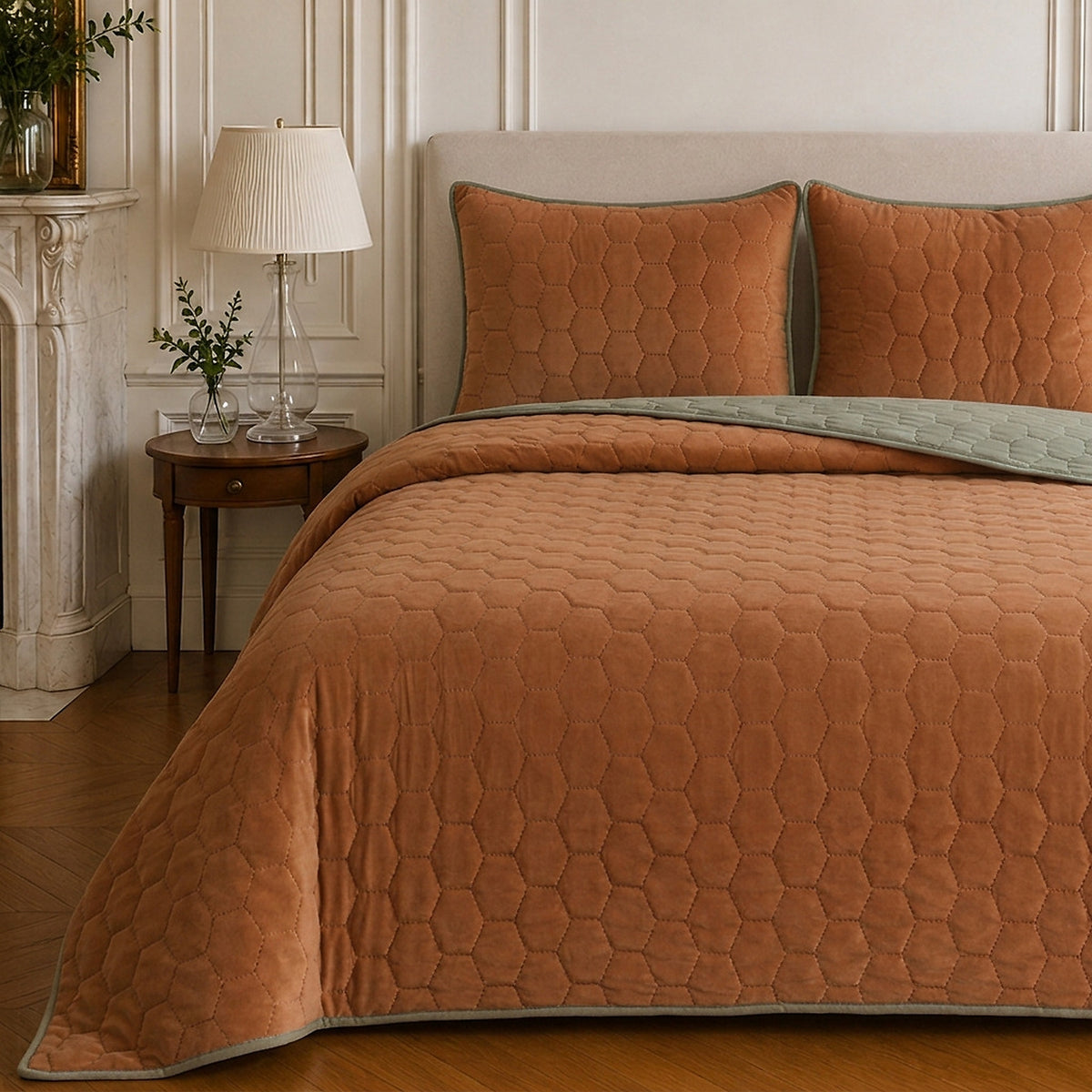 Nazim - Couvre Lit - Dessus de Lit Couvre-lit Matelassé Réversible - Polyester - Terracotta