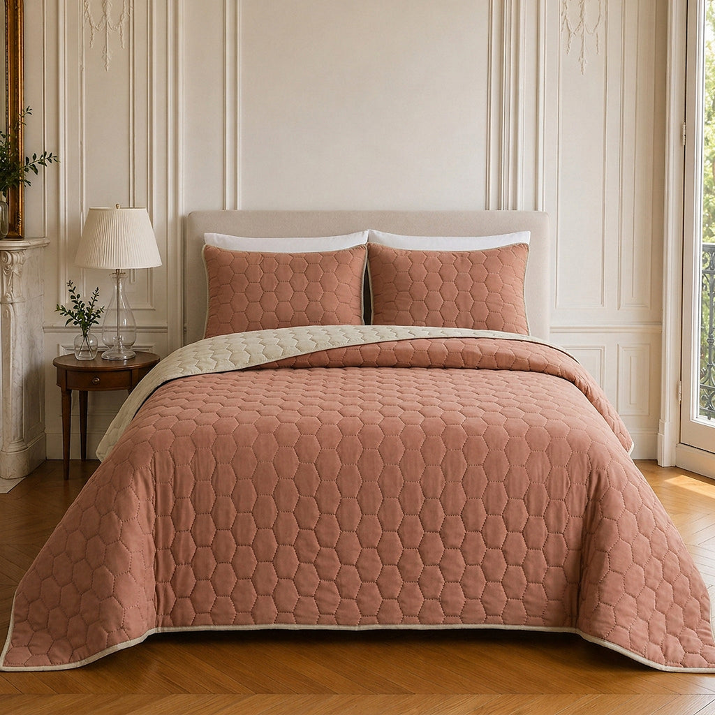 Nazim - Couvre Lit - Dessus de Lit Couvre-lit Matelassé Réversible - Polyester - Nude - Rose