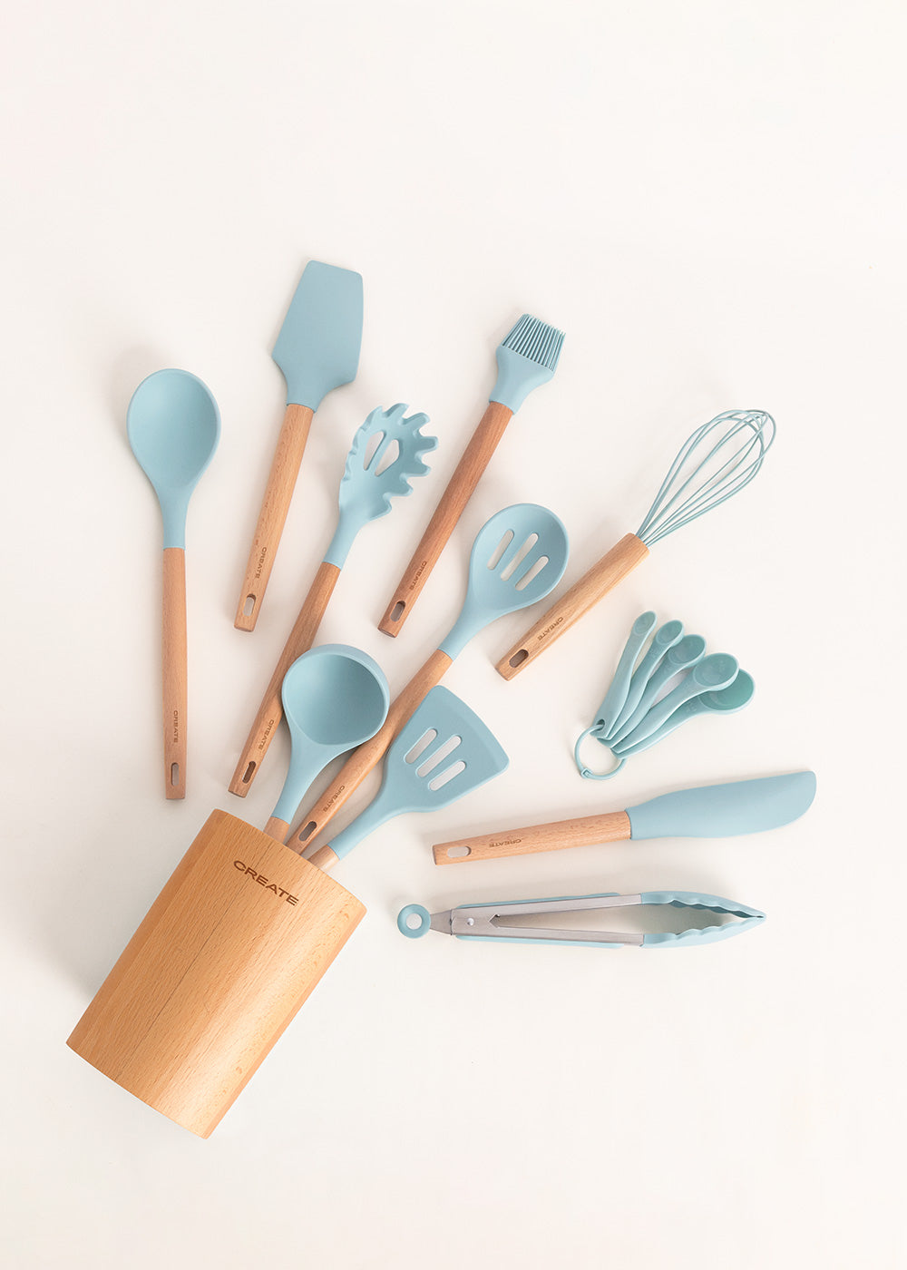 Kitchenware Studio - Utensilios de Cocina de Silicona & Madera - Azul Pastel