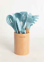 Kitchenware Studio - Utensilios de Cocina de Silicona & Madera - Azul Pastel