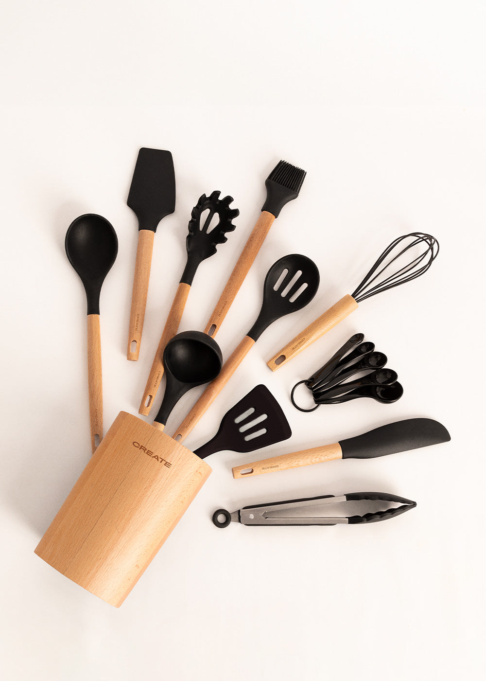 Kitchenware Studio - Silicone & Wood Kitchen Utensils - Black