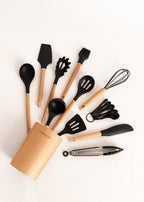 Kitchenware Studio - Silicone & Wood Kitchen Utensils - Black