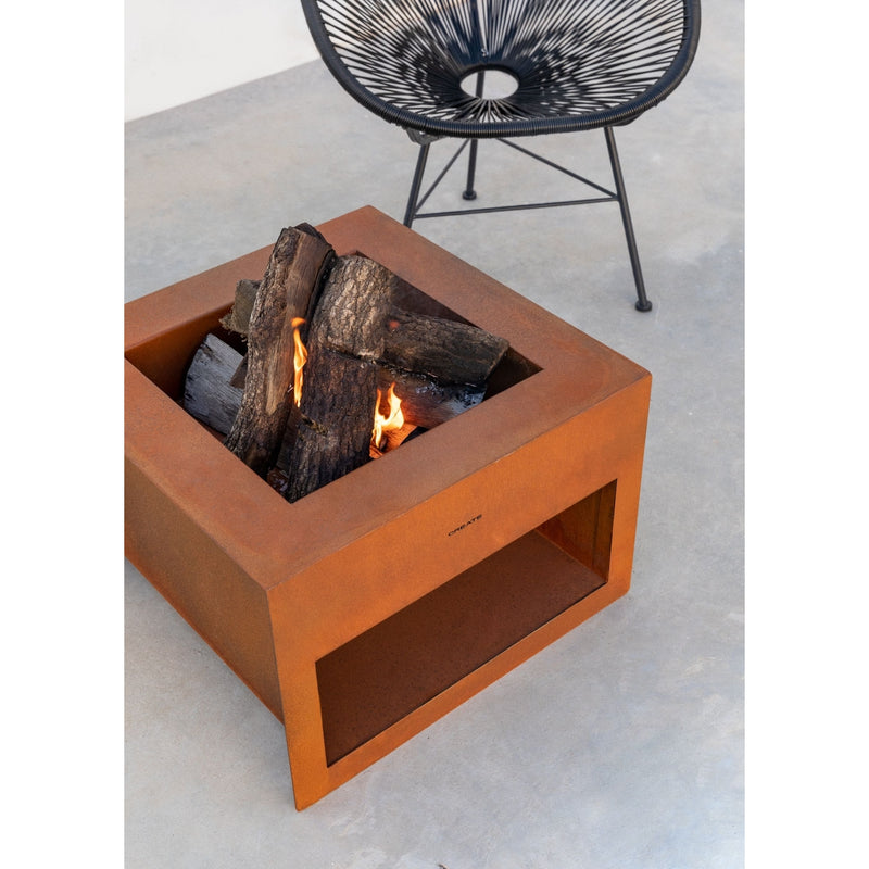 Fire Pit Cube - Brasero cuadrado para exterior en acero corten