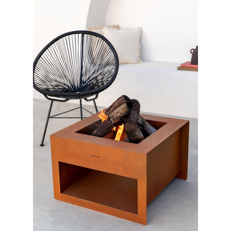 Fire Pit Cube - Brasero cuadrado para exterior en acero corten