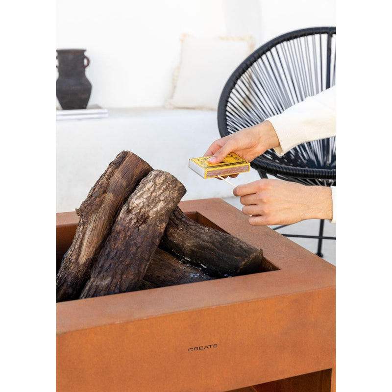 Fire Pit Cube - Brasero cuadrado para exterior en acero corten