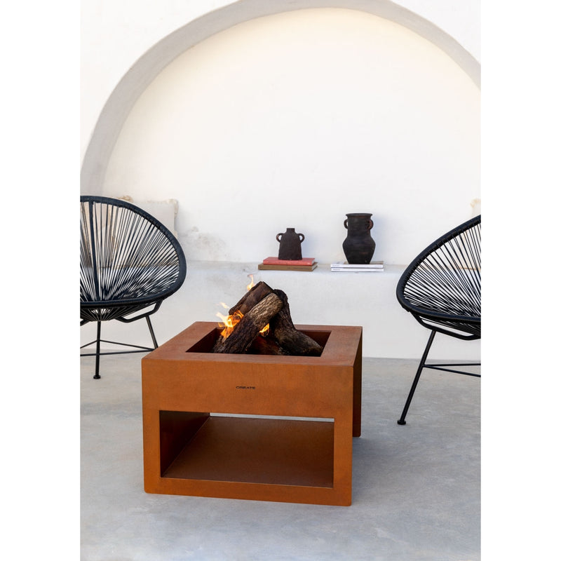 Fire Pit Cube - Brasero cuadrado para exterior en acero corten