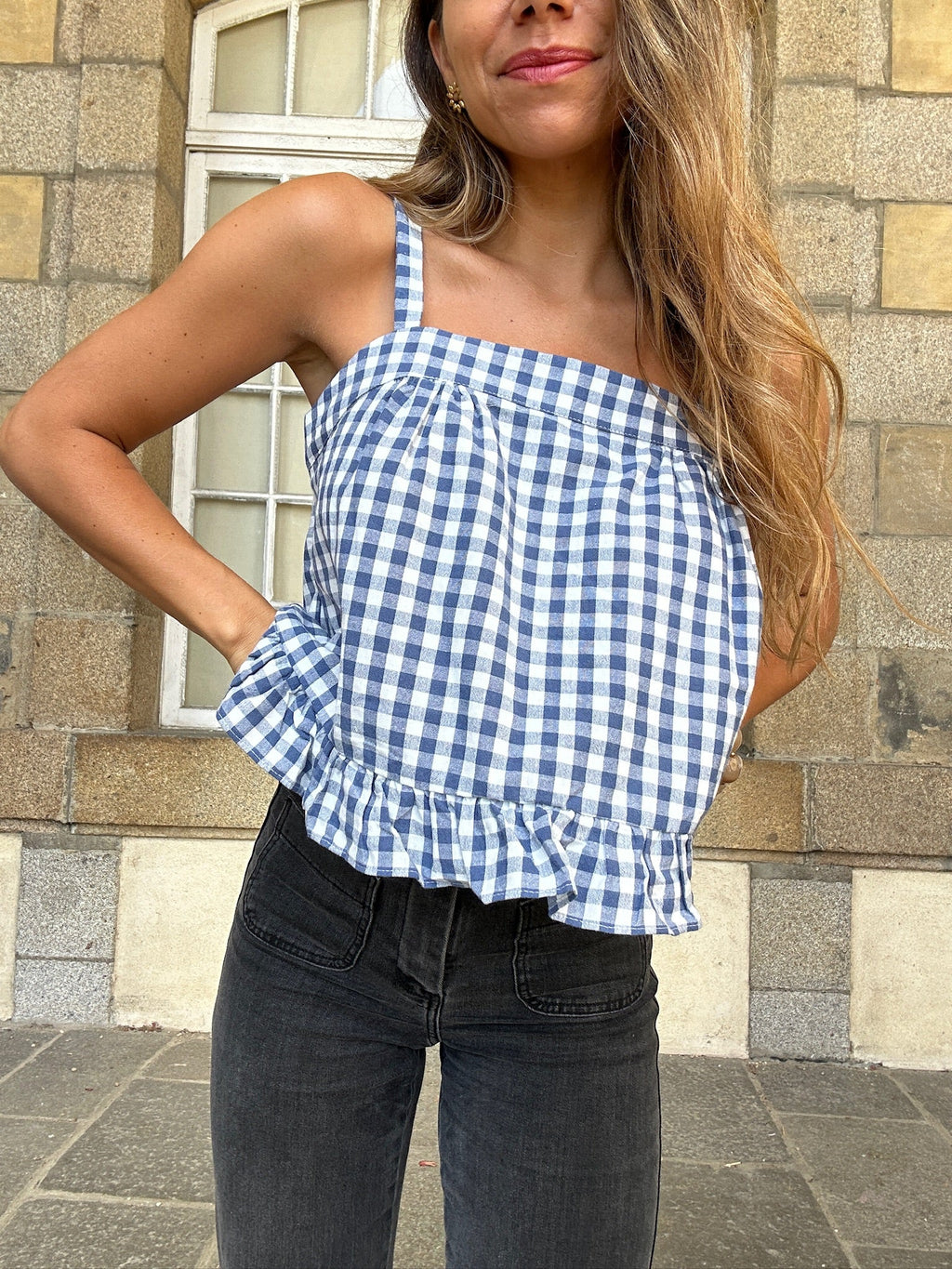 Top Callie vichy bleu marine