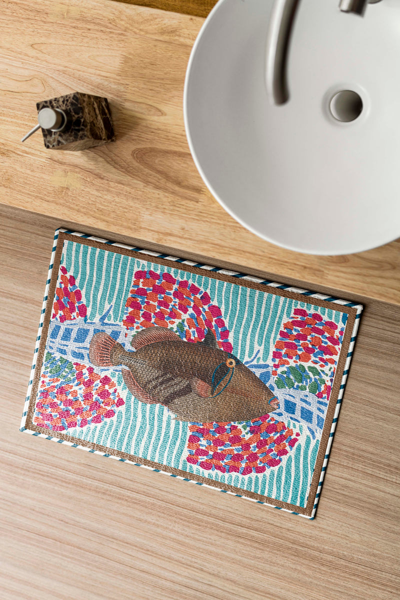 Multicolored Fish Pattern Bath Mat