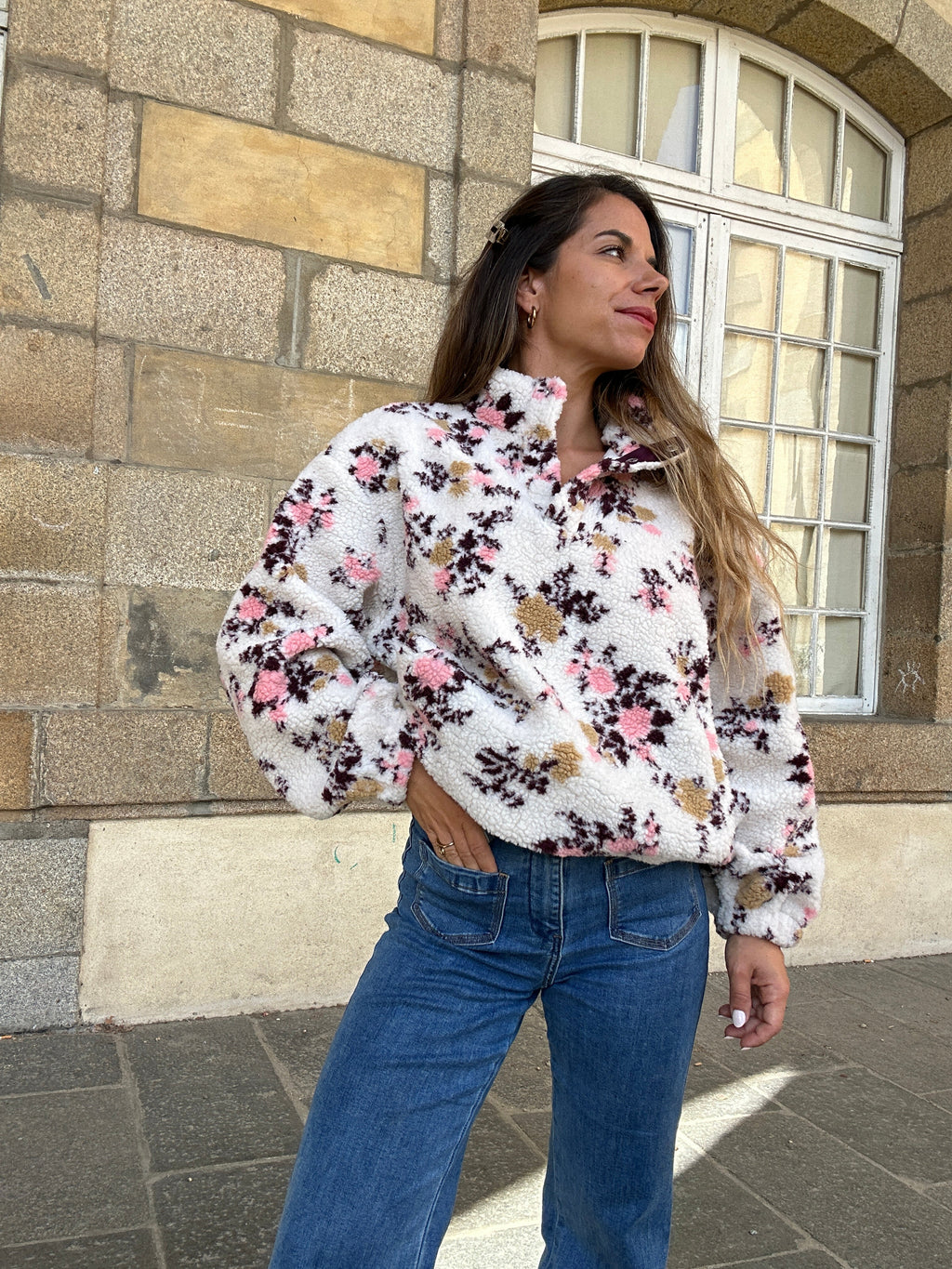 Jersey de borreguito floral Gina