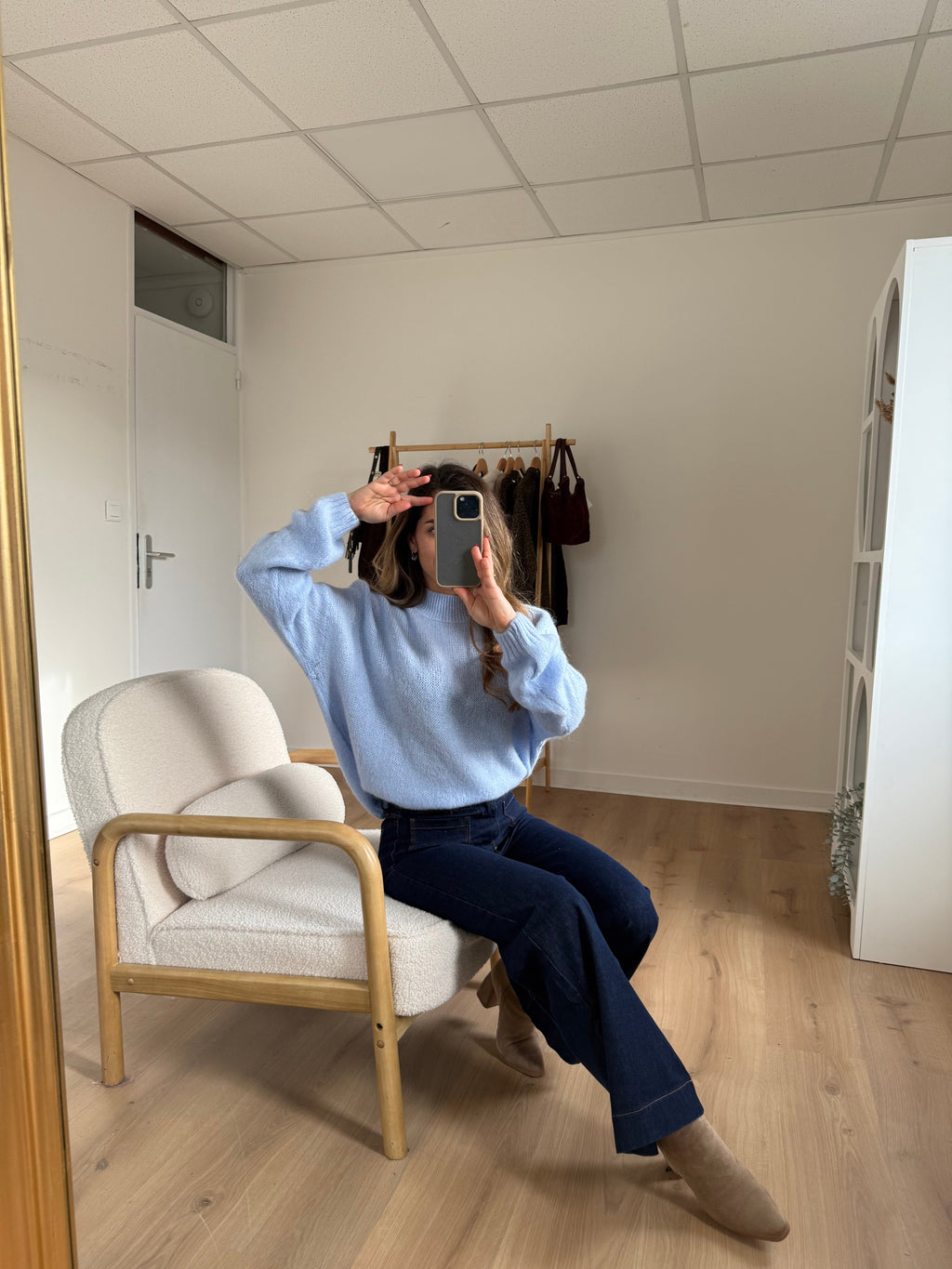 Hortense Crew-Neck Knitted Sweater Glacier Blue