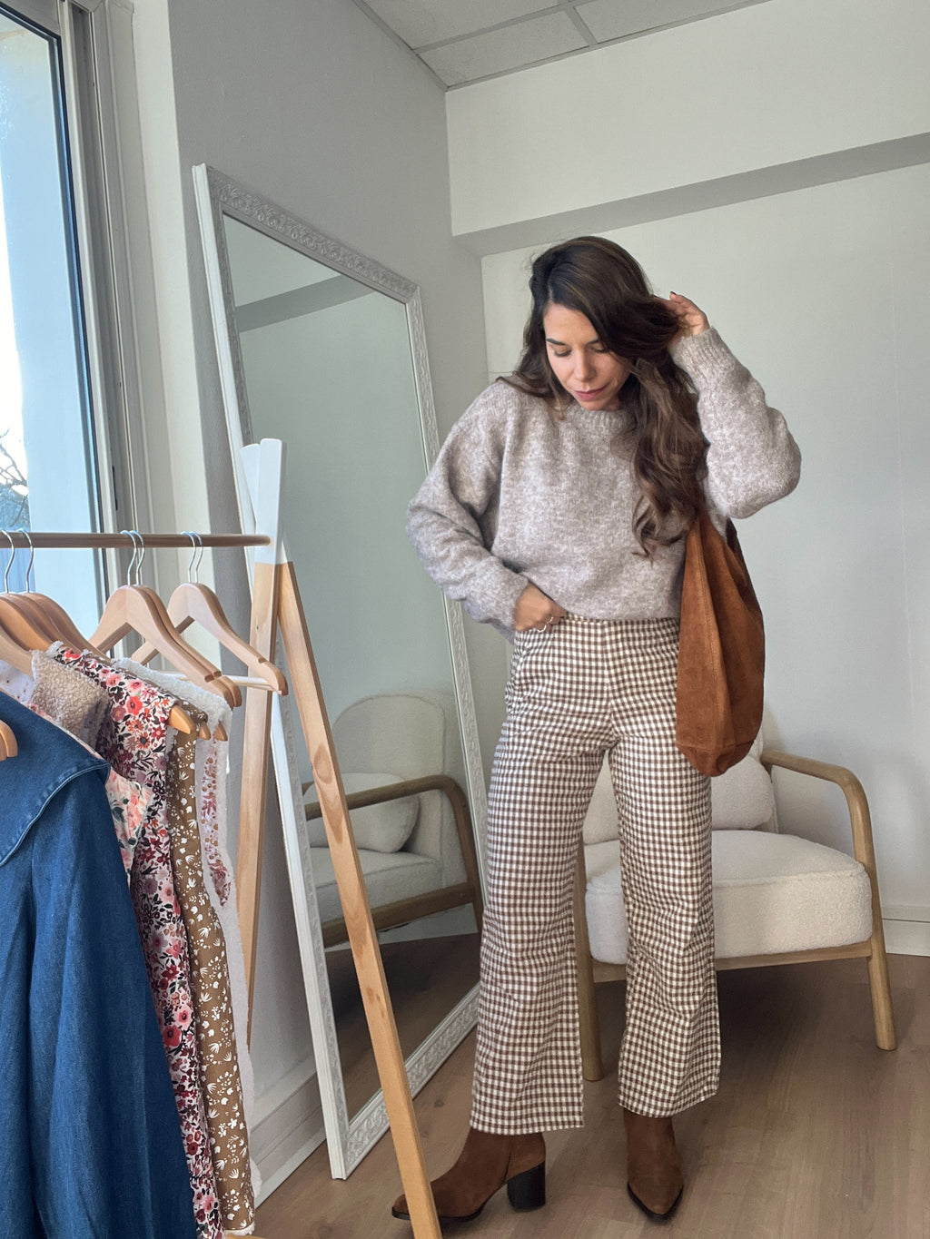 Camel Vichy Check Trousers