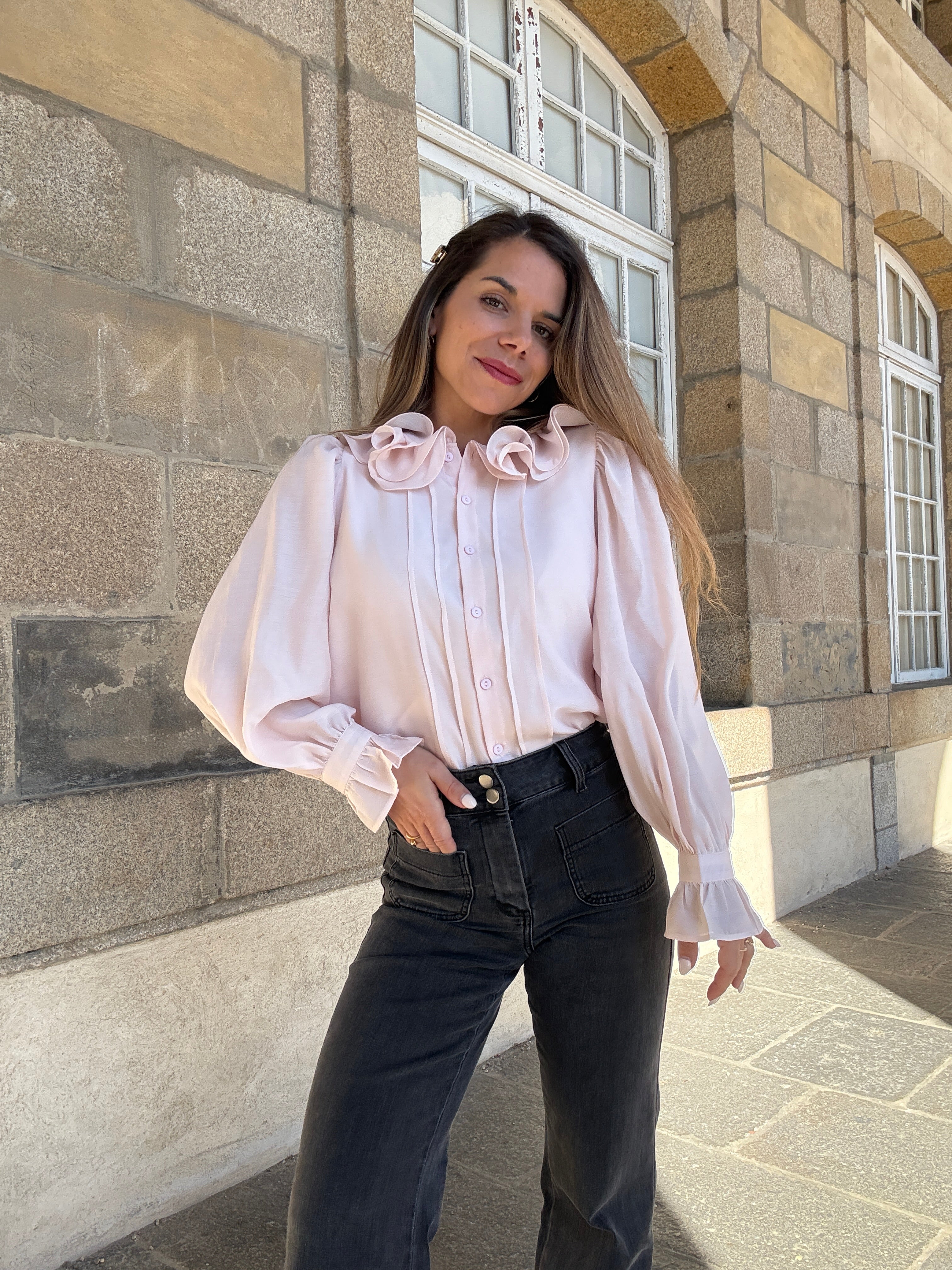 Blusa marrón rosa suave