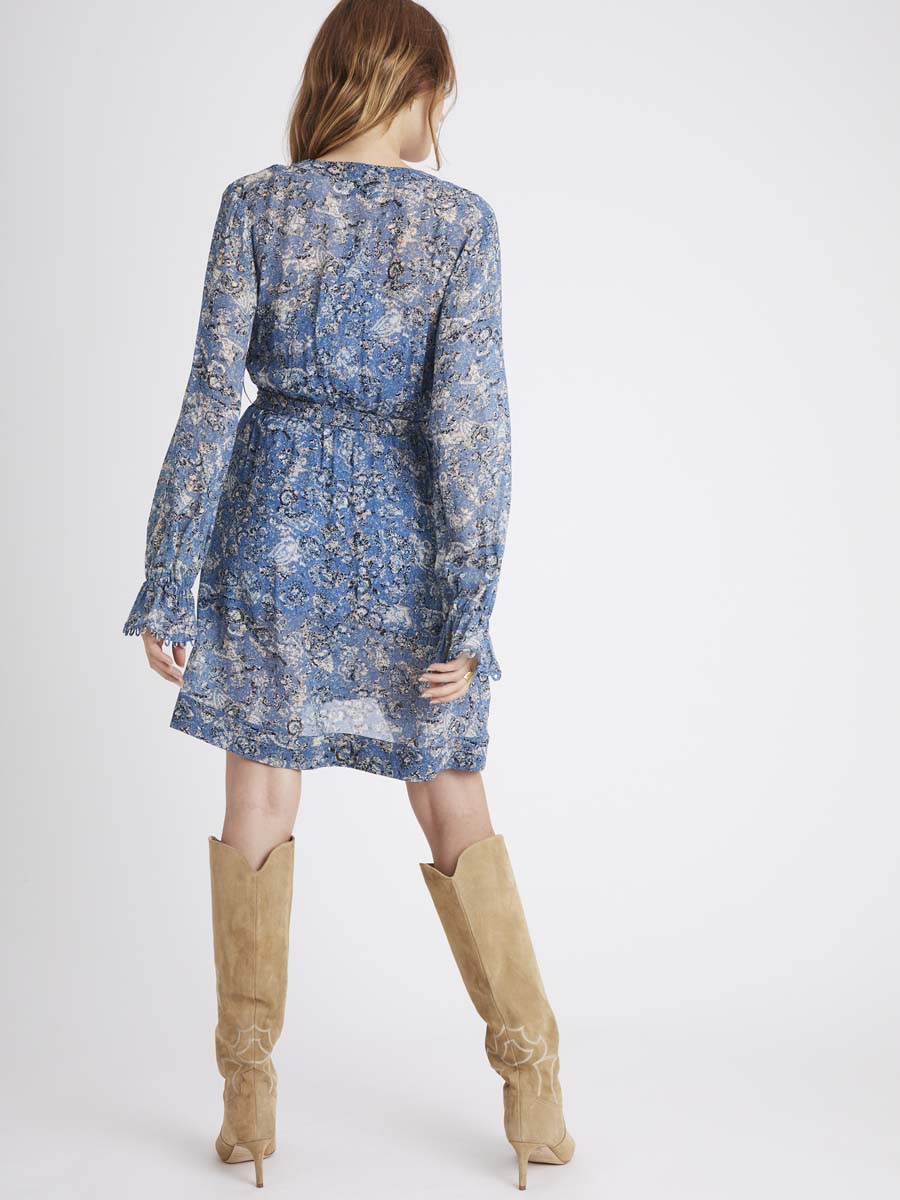 Berenice - Vestido Corto Estampado Asimétrico - Azul Peninsula