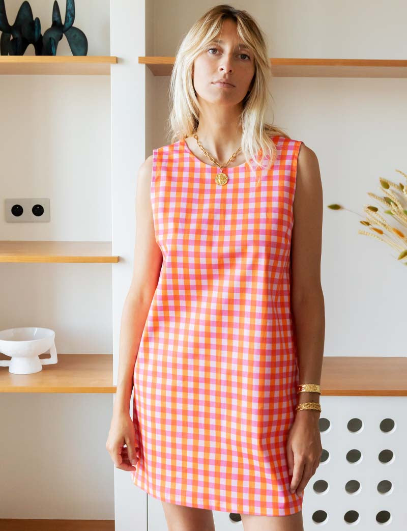 Vestido Vichy Rosa y Naranja Safia