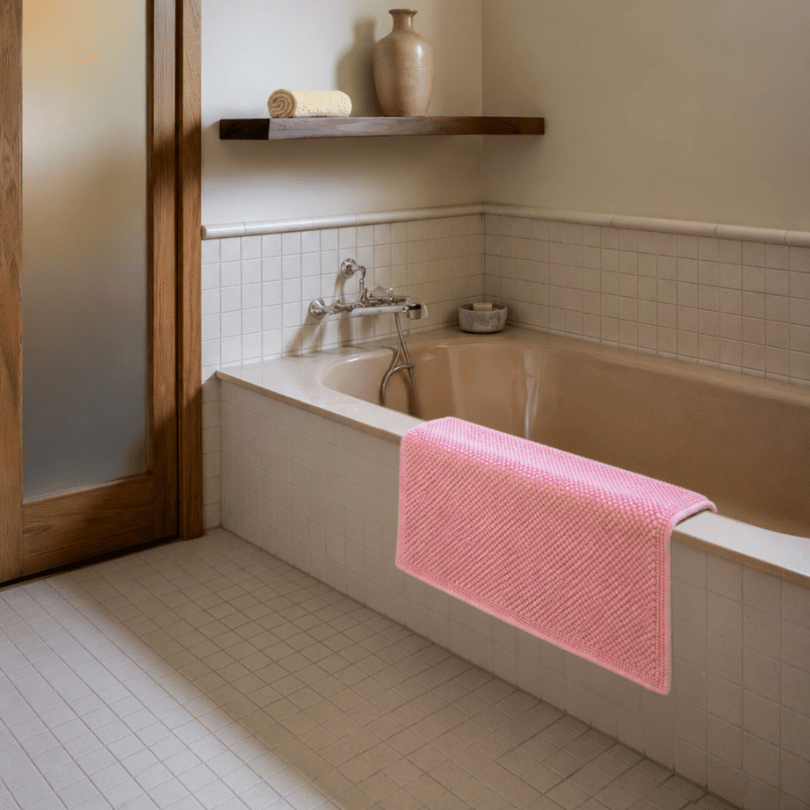 Tapis De Bain En Coton Bouclé - Rose Pâle