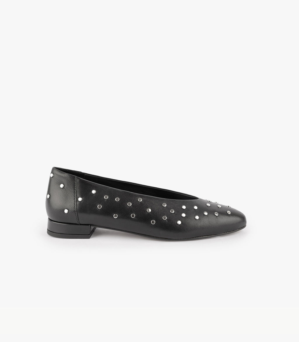 Ballerines Camila - Cuir Lisse / Clous - Noir