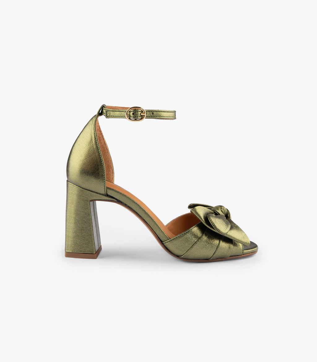 Sandali Hortense - Pelle metallizzata goffrata - Kaki