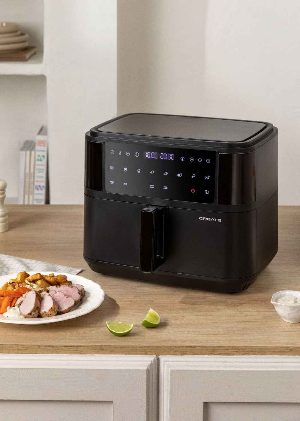 Dual Air Fryer - 10L Oil-Free Fryer with Divider - Black