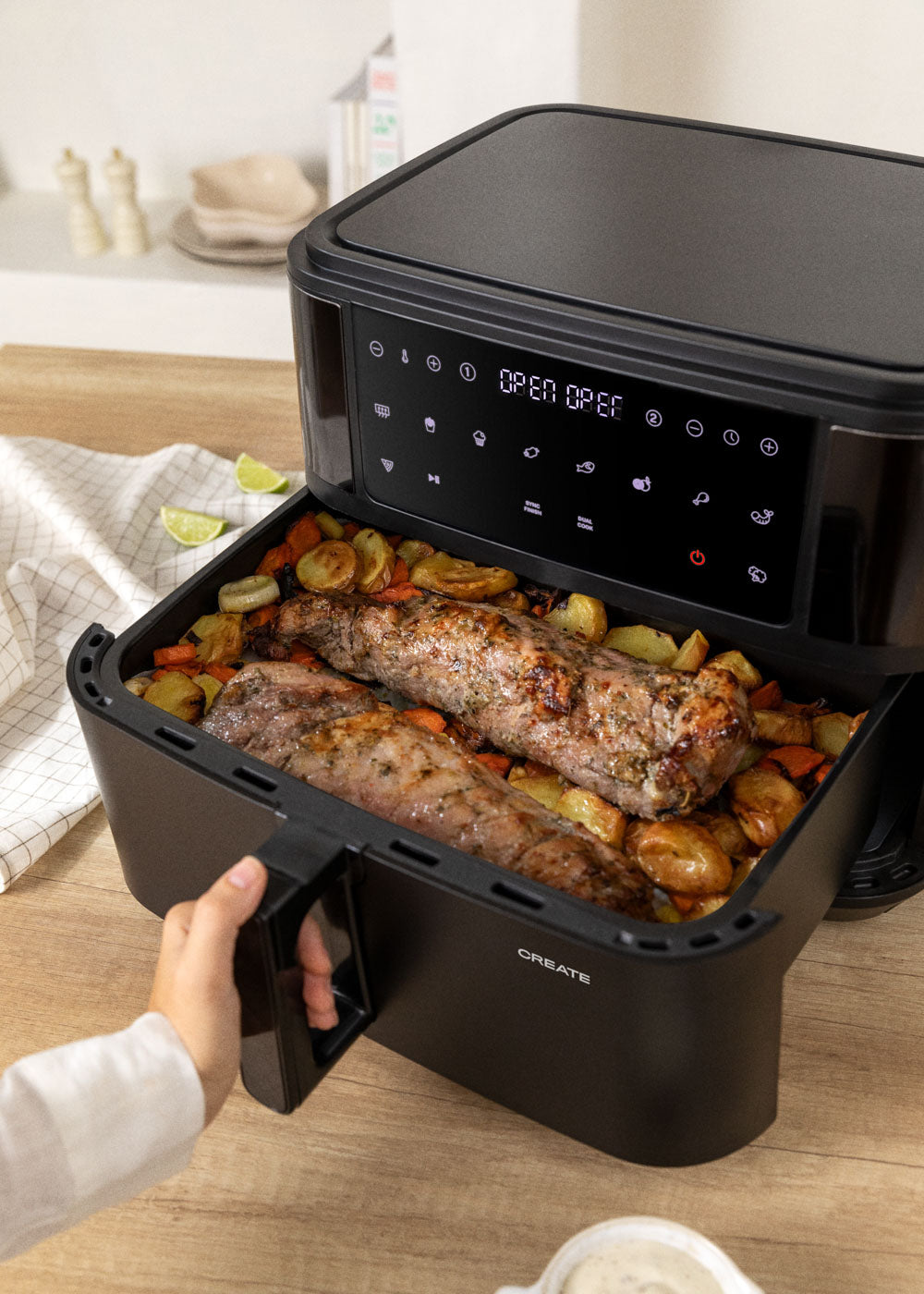 Dual Air Fryer - 10L Oil-Free Fryer with Divider - Black