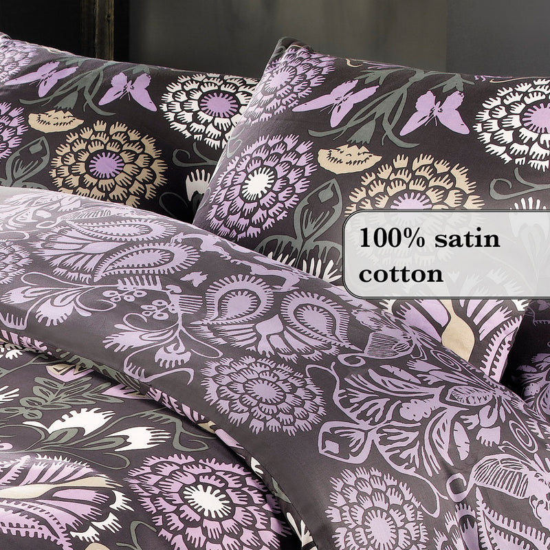 Love Stories - Housse De Couette + Taie(s) D'Oreiller Satin De Coton Love Stories Prune