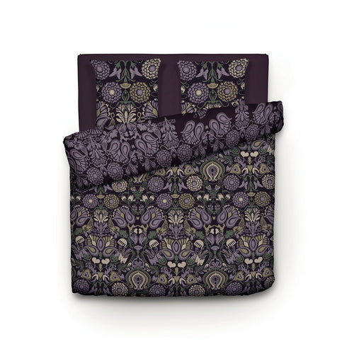Love Stories - Housse De Couette + Taie(s) D'Oreiller Satin De Coton Love Stories Prune