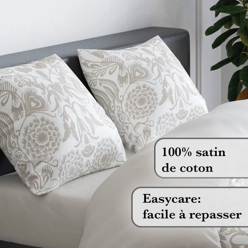 Love Stories - Housse De Couette + Taie(s) D'Oreiller Satin De Coton Love Stories Taupe