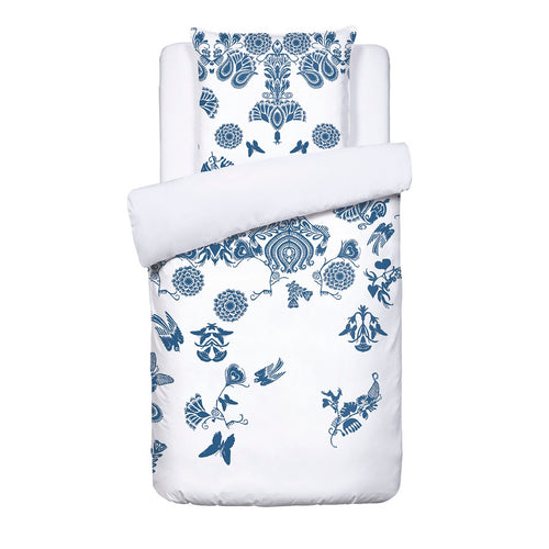 Love Stories - Housse De Couette + Taie(s) D'Oreiller Satin De Coton Love Stories Bleu / Blanc