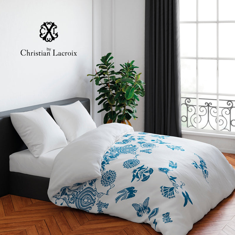 Love Stories - Housse De Couette + Taie(s) D'Oreiller Satin De Coton Love Stories Bleu / Blanc