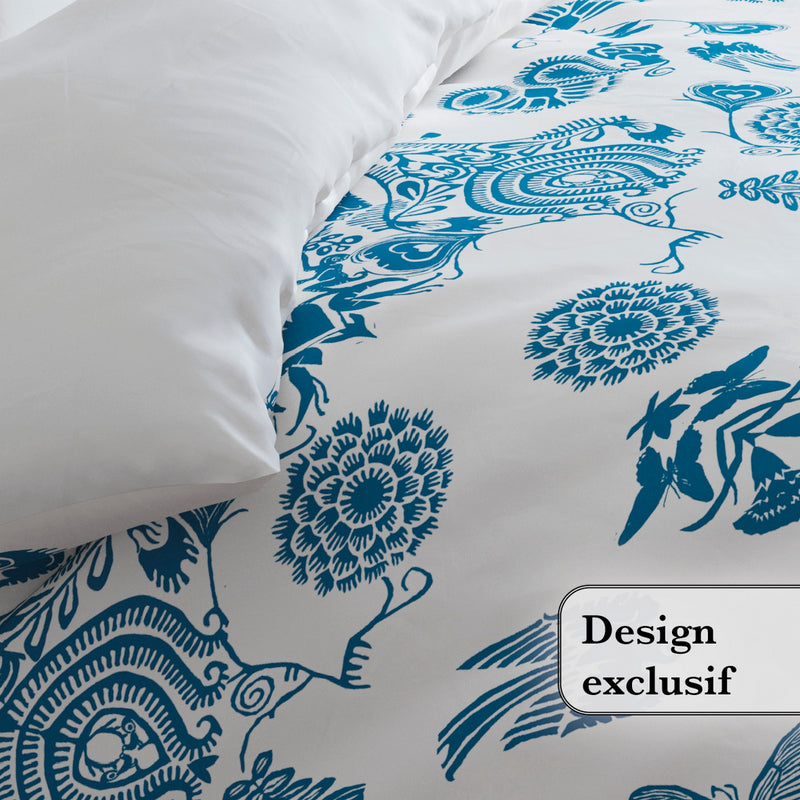 Love Stories - Housse De Couette + Taie(s) D'Oreiller Satin De Coton Love Stories Bleu / Blanc